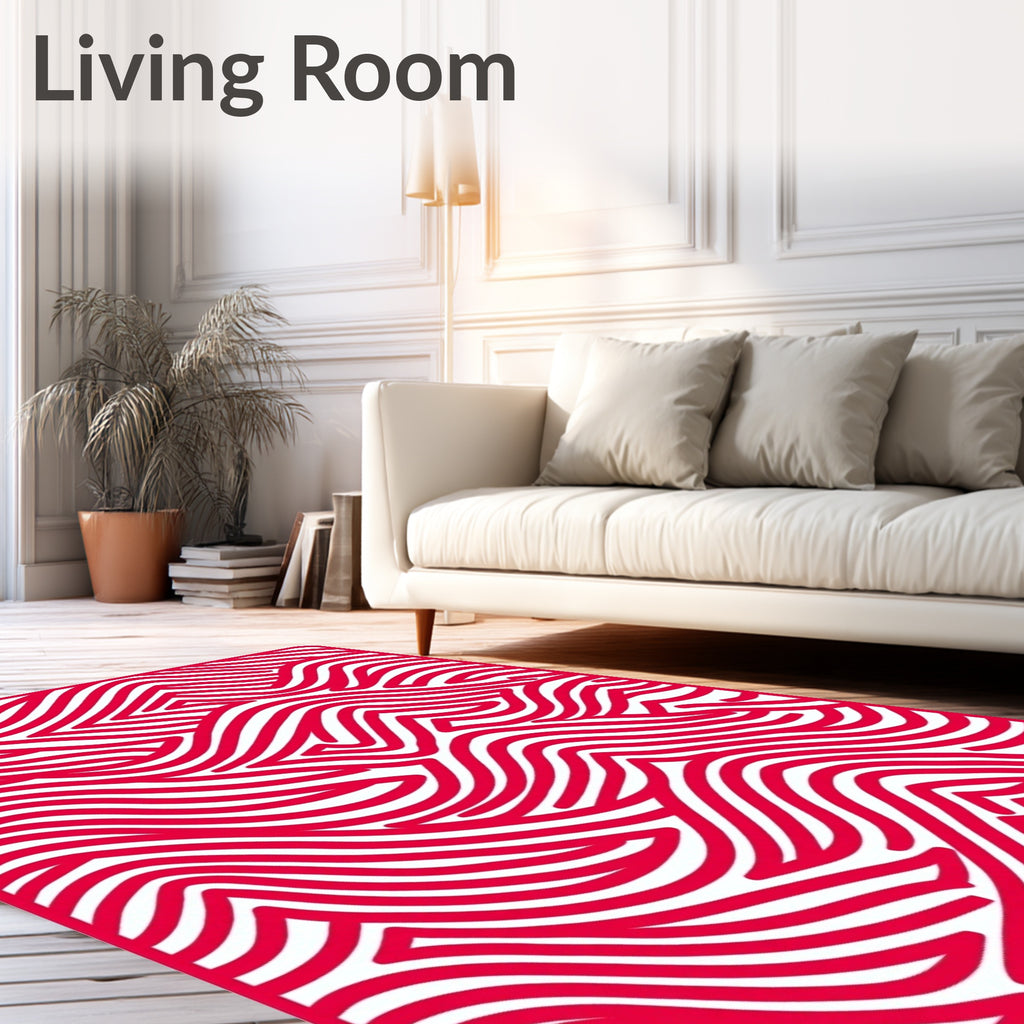 Crimson Wavy Lines Abstract Rug