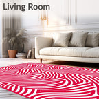 Crimson Wavy Lines Abstract Rug