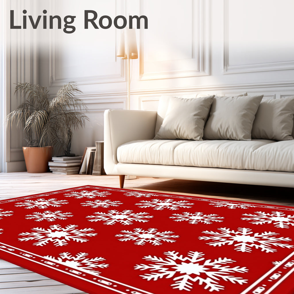 Crimson White Snowflake Seasonal Accent Rug