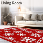 Crimson White Snowflake Seasonal Accent Rug