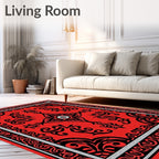 Crimson Black Abstract Symmetrical Ornament Rug