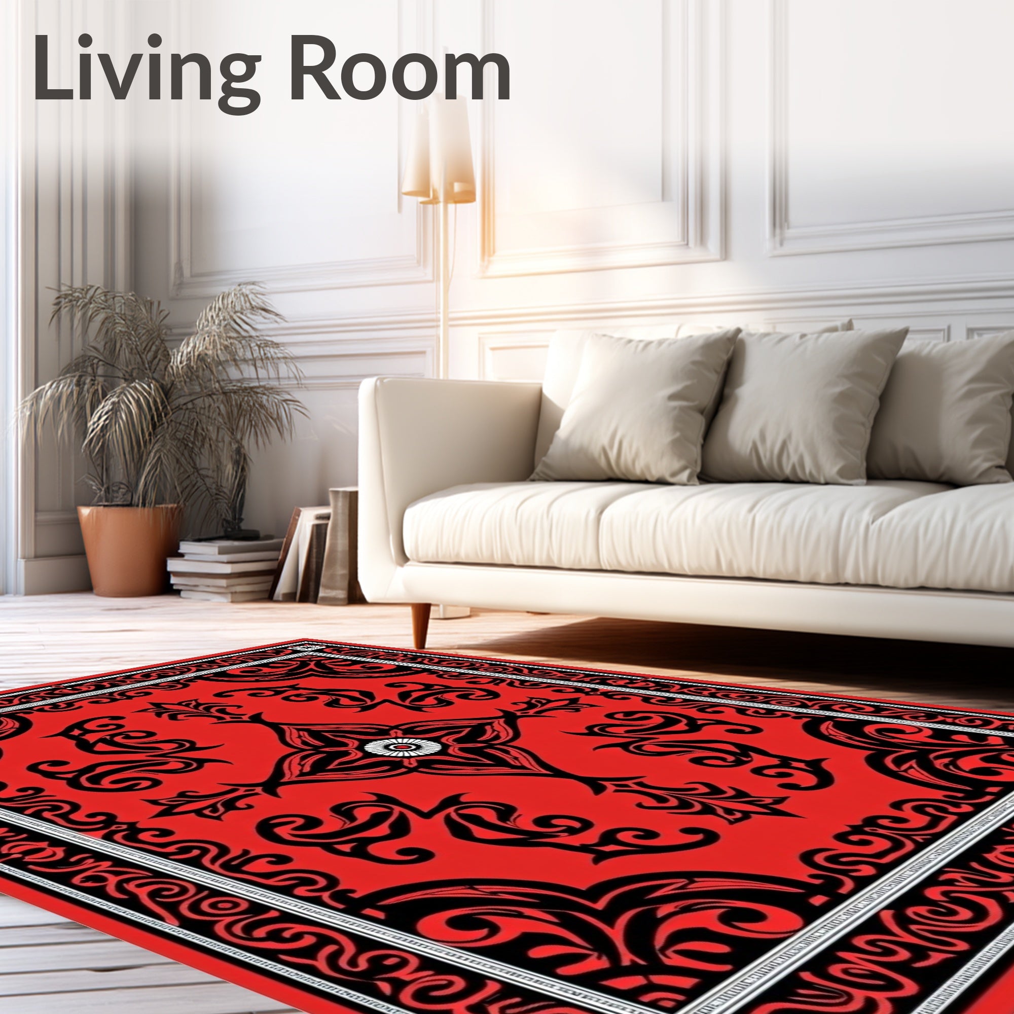 Crimson Black Abstract Symmetrical Ornament Rug