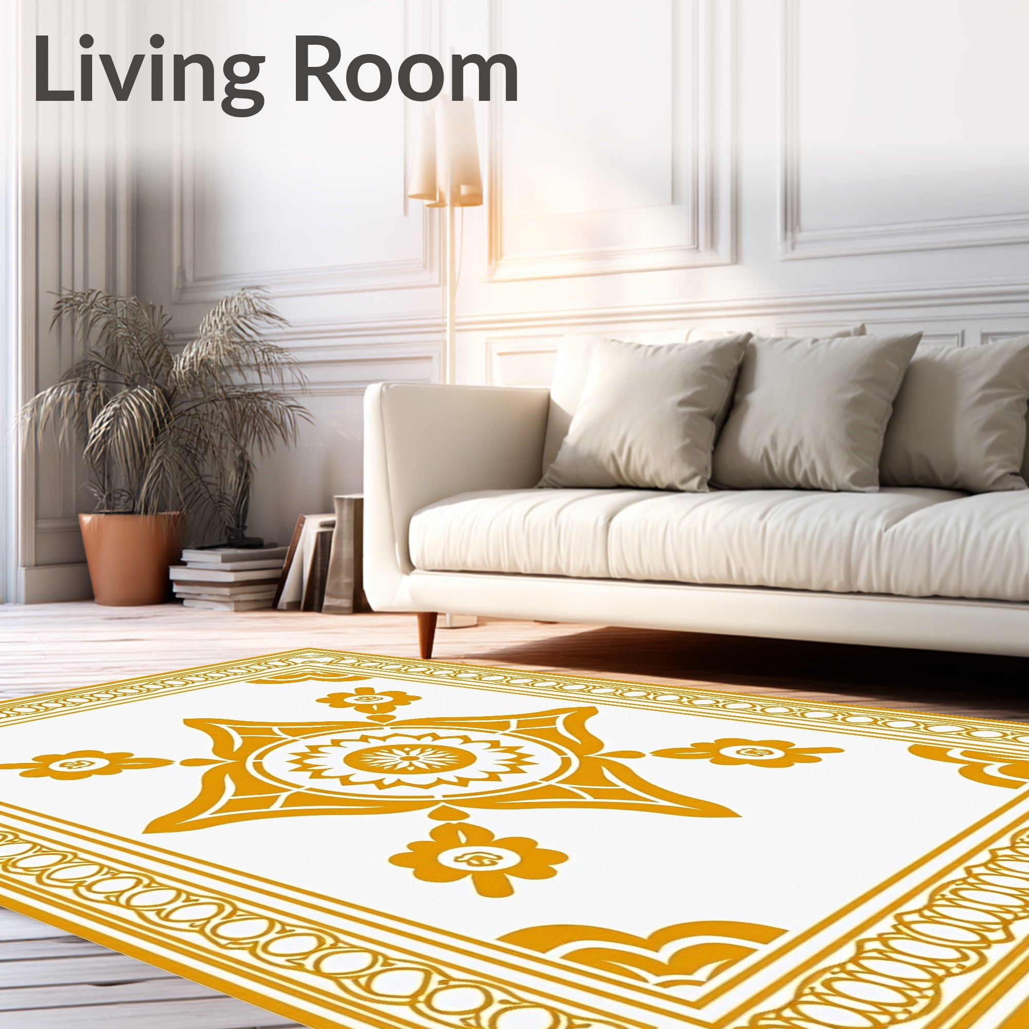Golden Ochre Medallion Floral Border Rug
