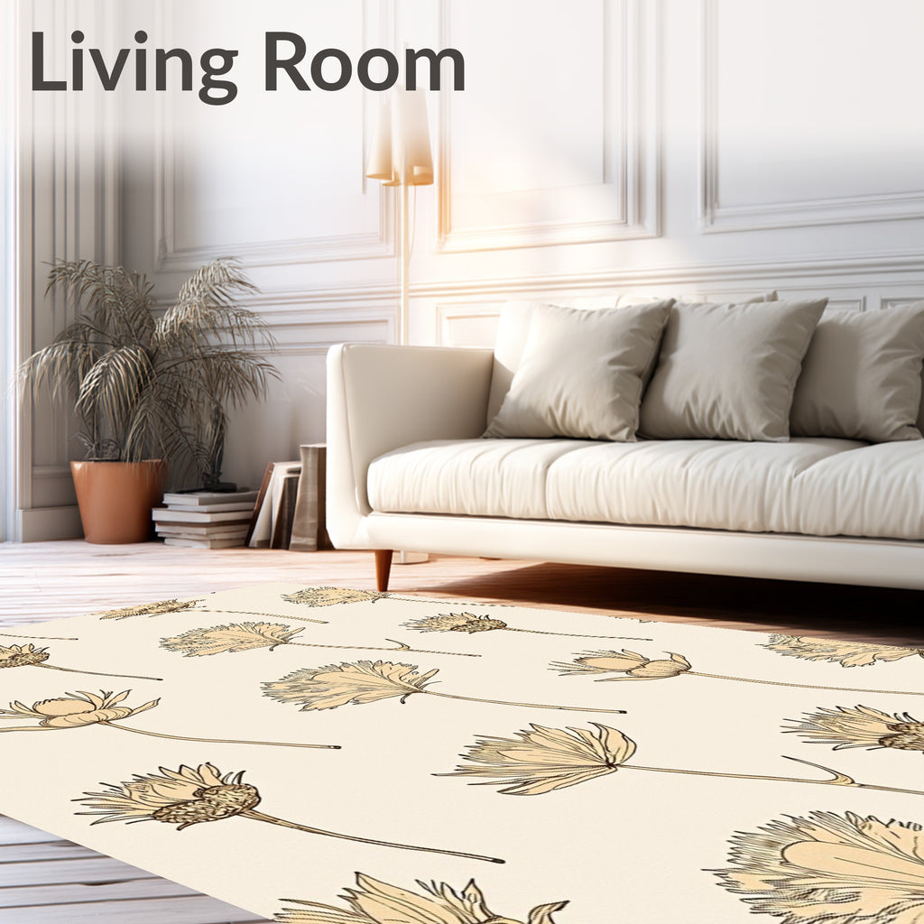 Tan Wildflower Line Art Rug
