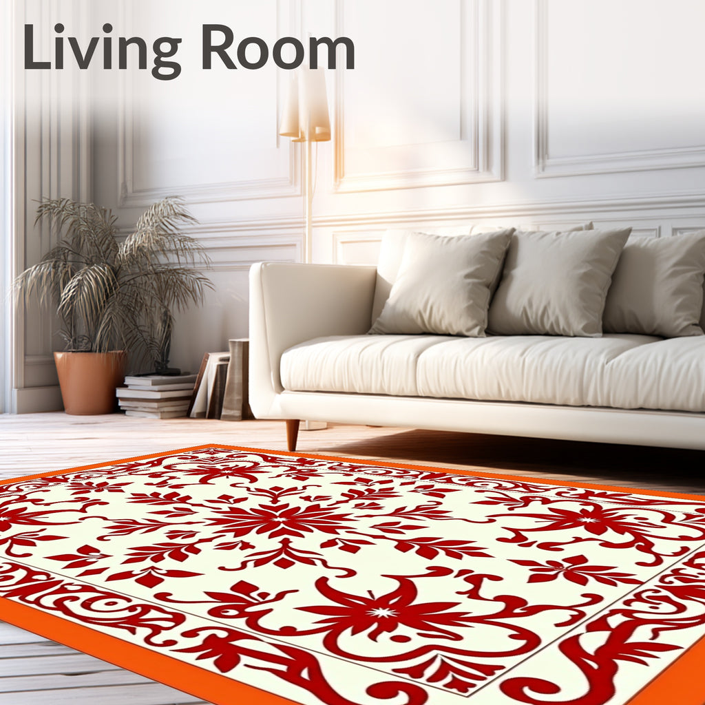 Crimson Floral Medallion Ivory Border Rug