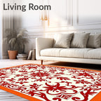 Crimson Floral Medallion Ivory Border Rug