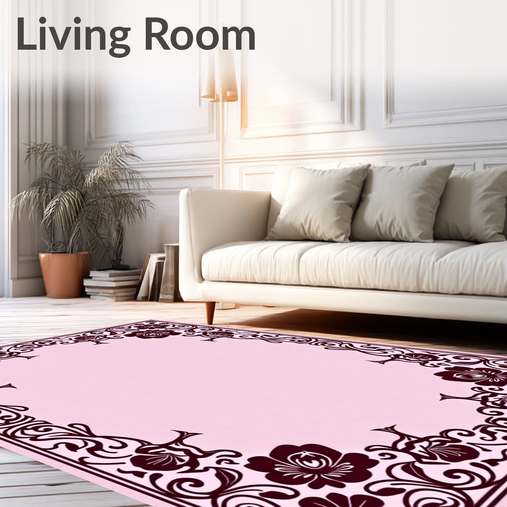 Ornate Dark Floral Oval Frame Rug