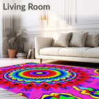 Vibrant Rainbow Psychedelic Sunburst Rug
