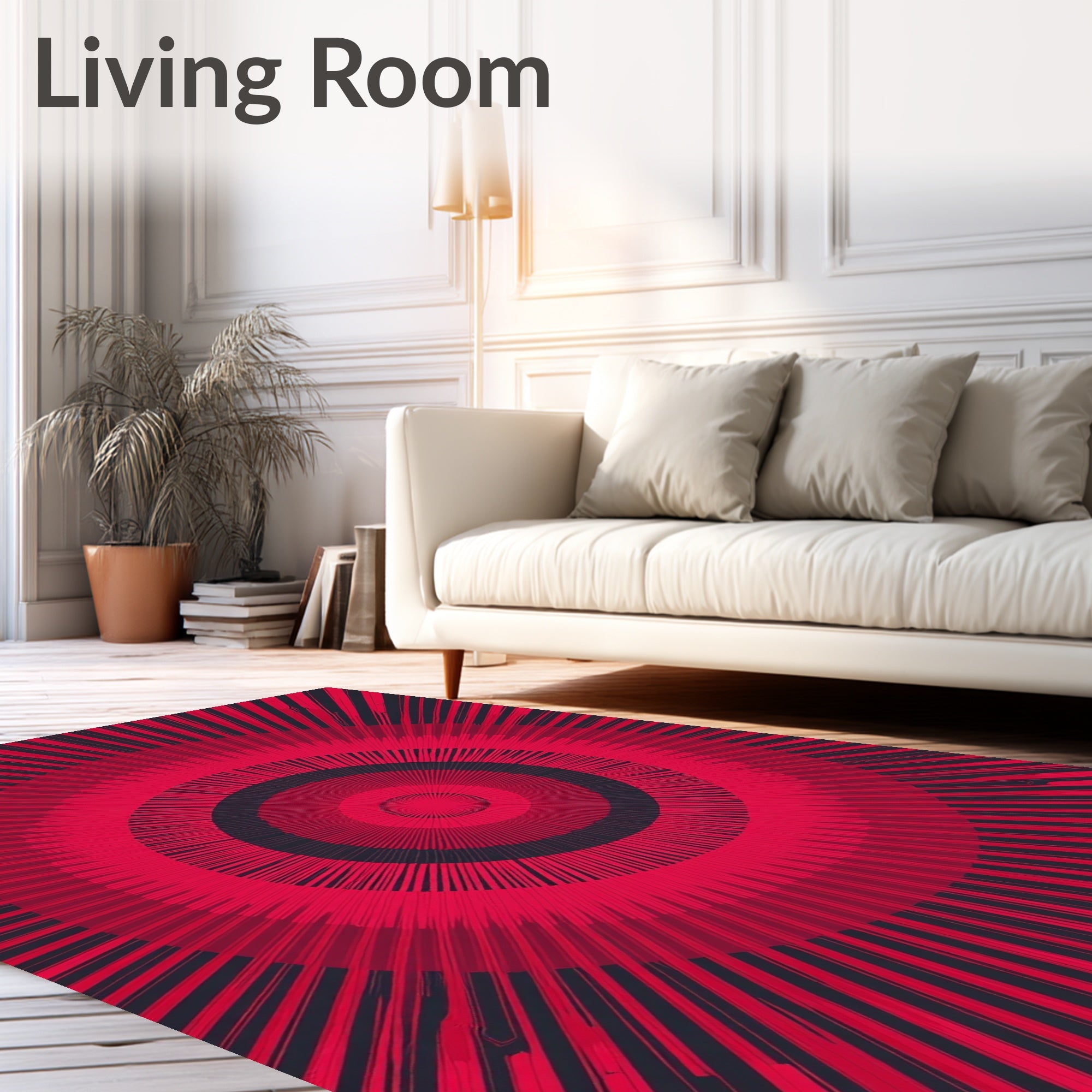 Radiant Crimson Concentric Rays Rug