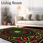 Radical Neon Green Red Mandala Rug