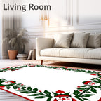 Festive Snowmen Green Leaf Garland Border Rug