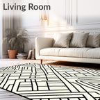 Cream Black Intersecting Geometric Lines Rug