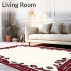 Crimson Floral and Star Border Rug