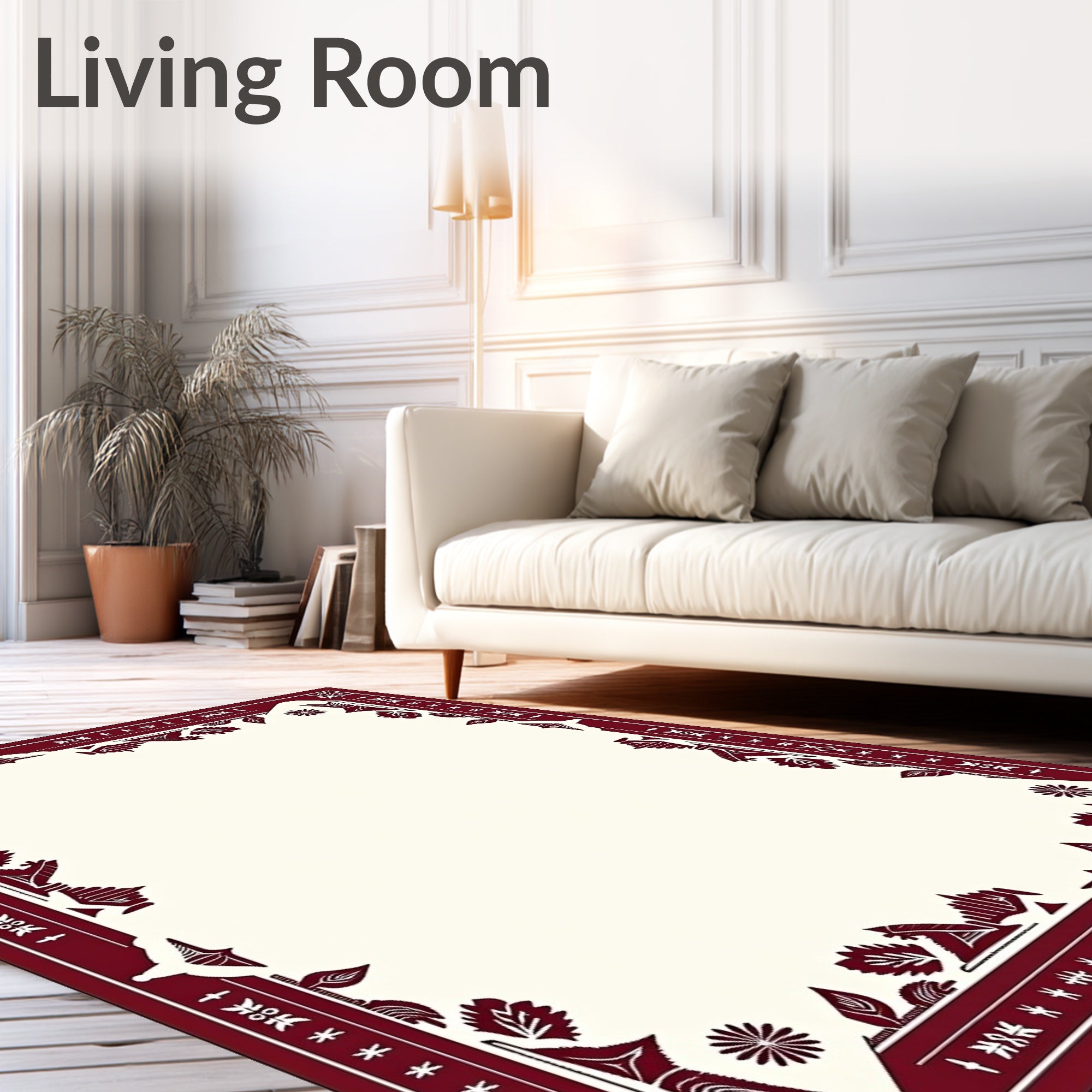 Crimson Floral and Star Border Rug