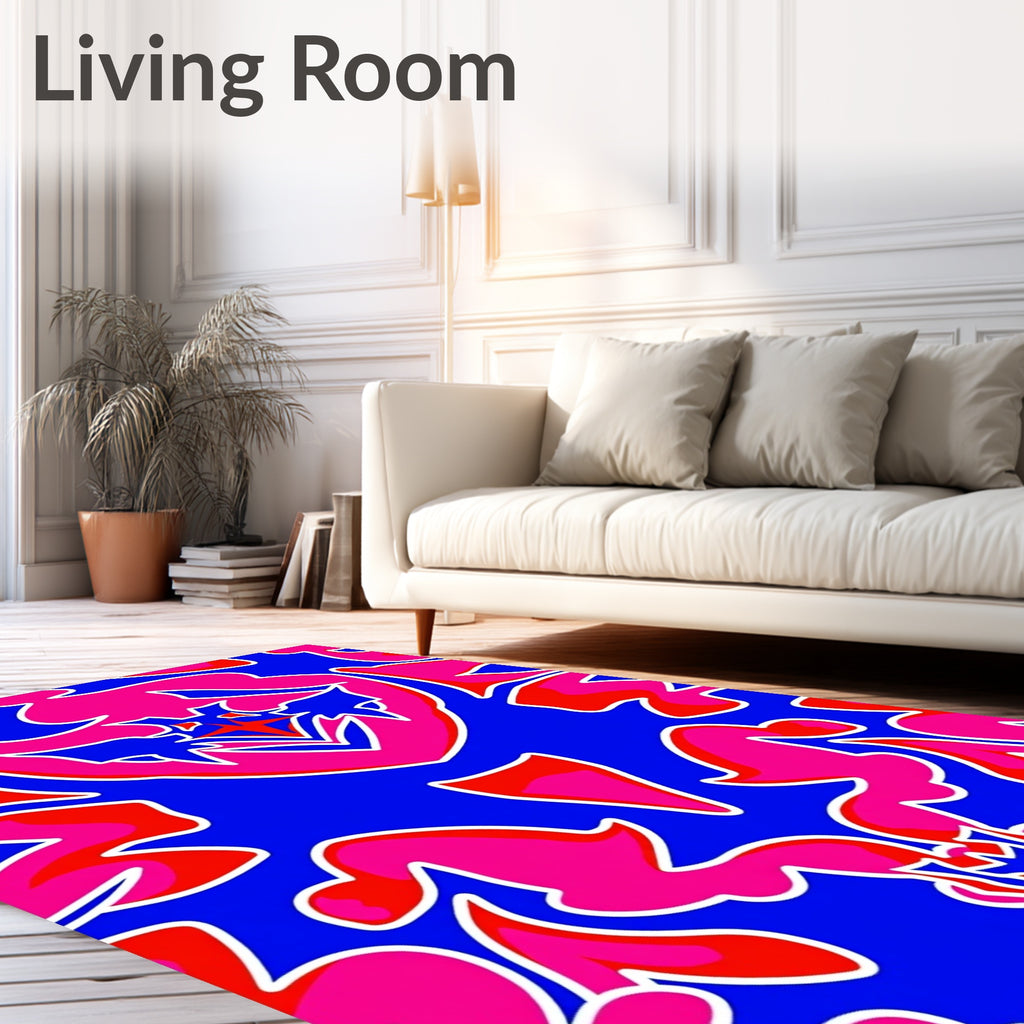 Vibrant Blue Pink Red Abstract Symmetry Rug