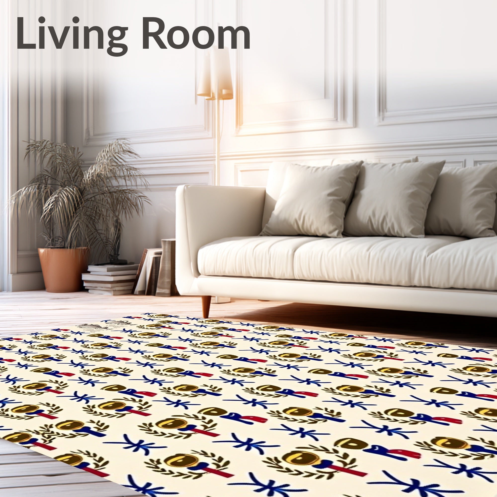 Gold Trophy Blue Ribbon Laurel Wreath Trophies Rug