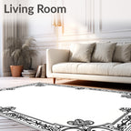 Vintage Black Floral Swirl Frame Rug