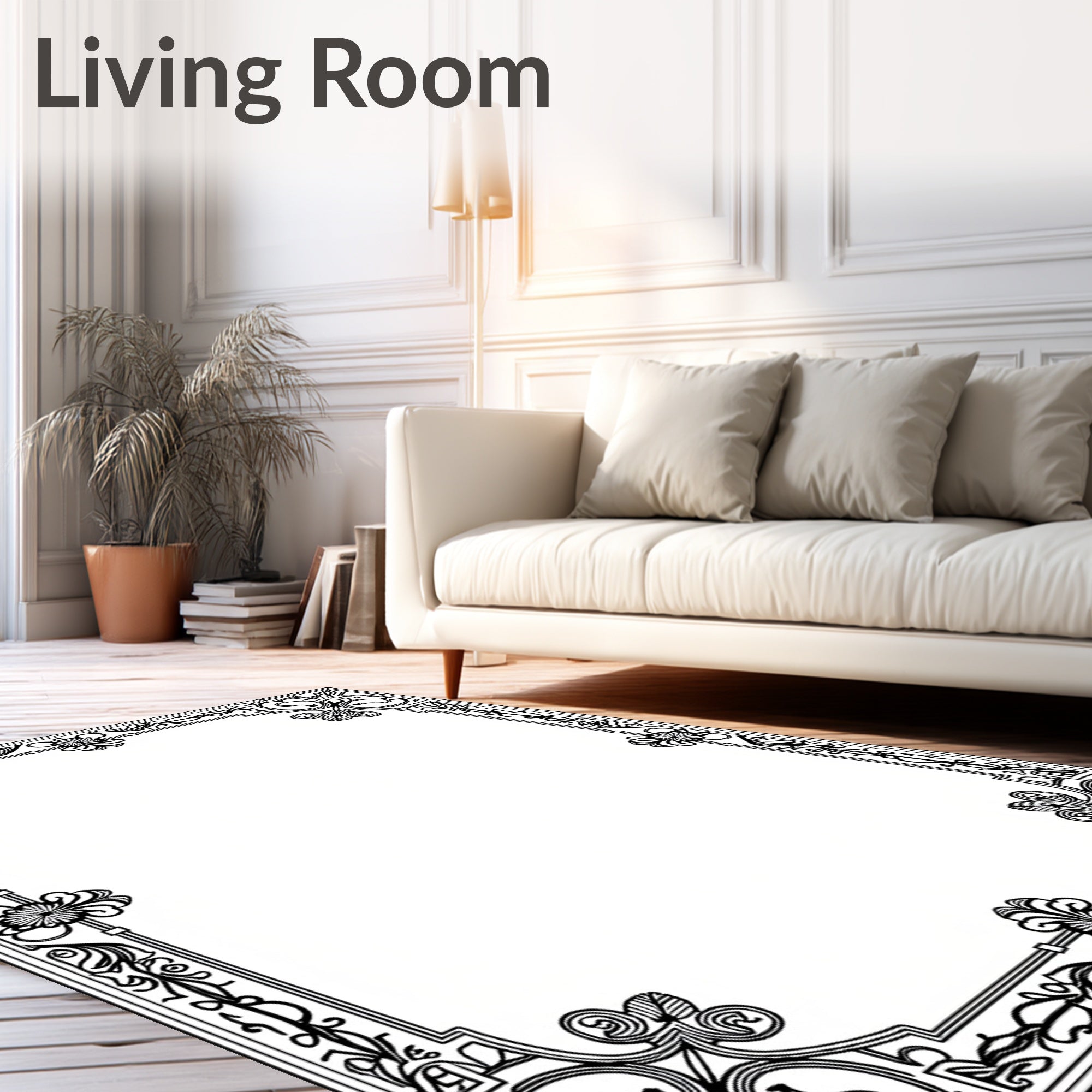 Vintage Black Floral Swirl Frame Rug