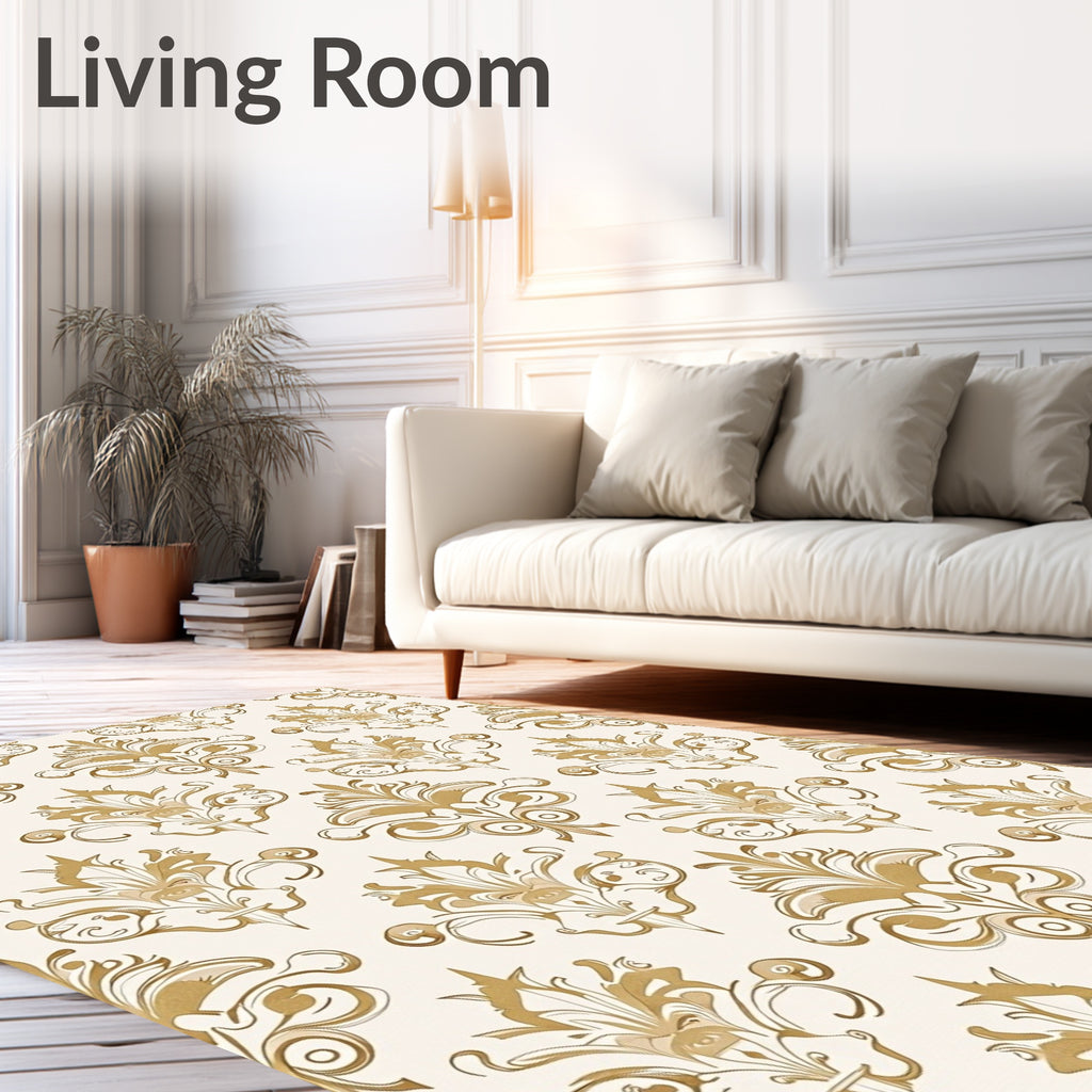 Vintage Gold Scrollwork Traditional Ornament Rug