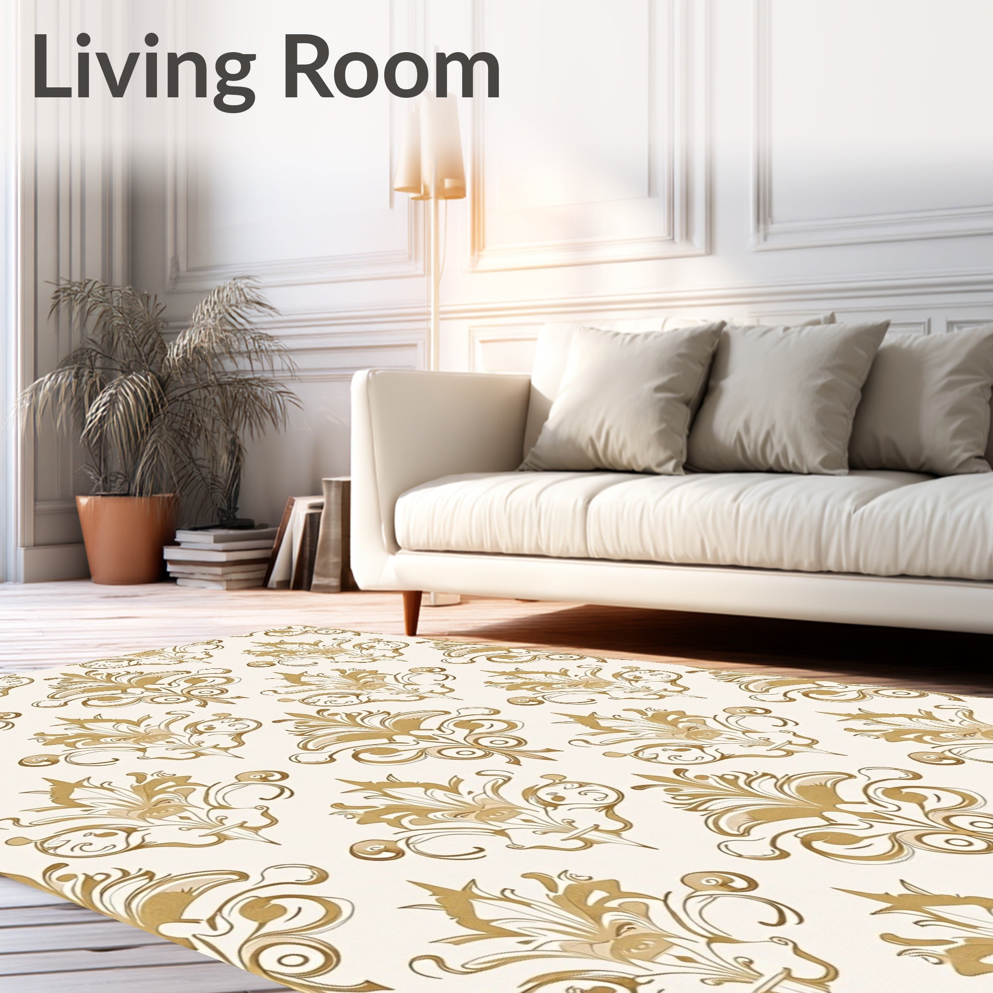 Vintage Gold Scrollwork Traditional Ornament Rug