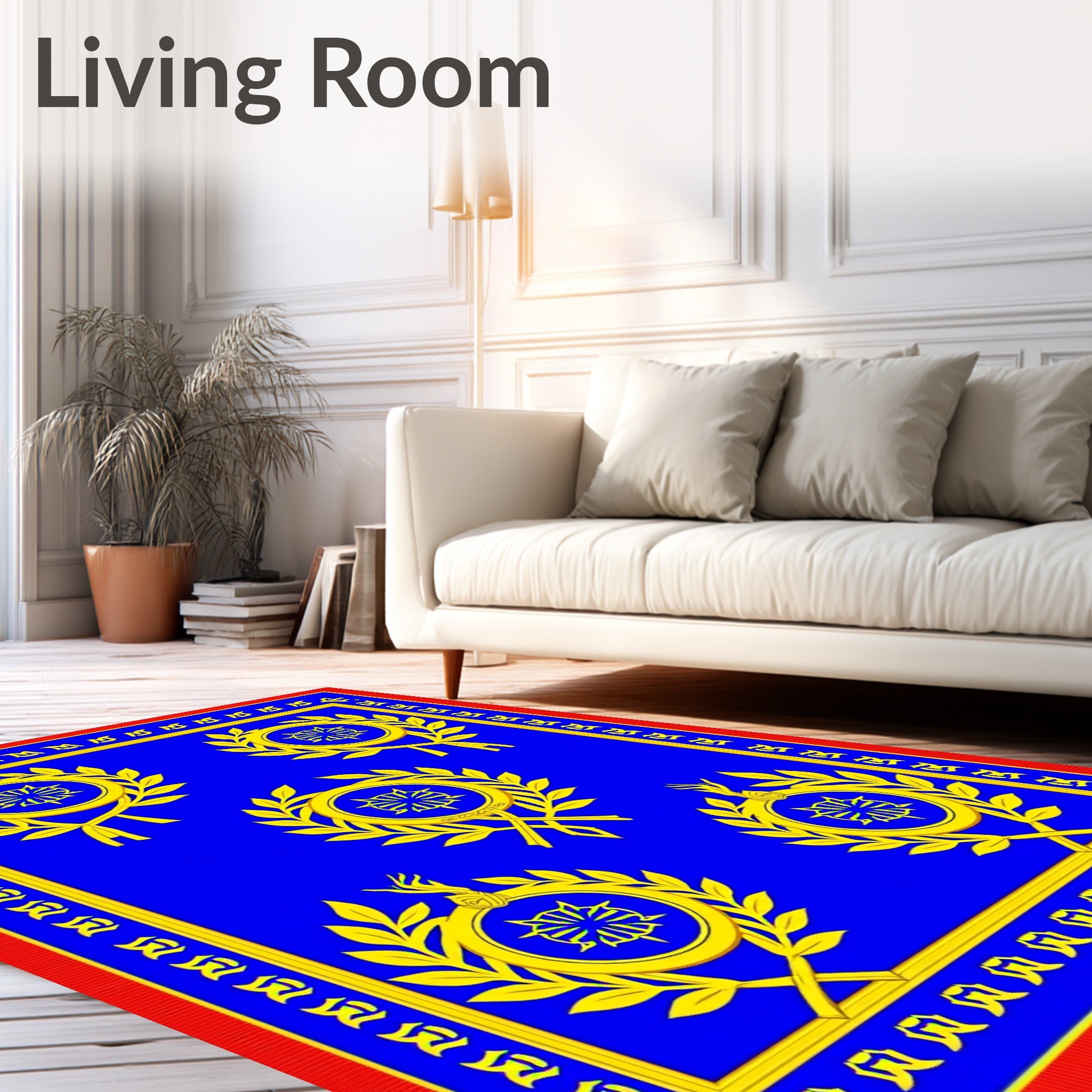 Regal Blue Golden Laurel Wreath Rug