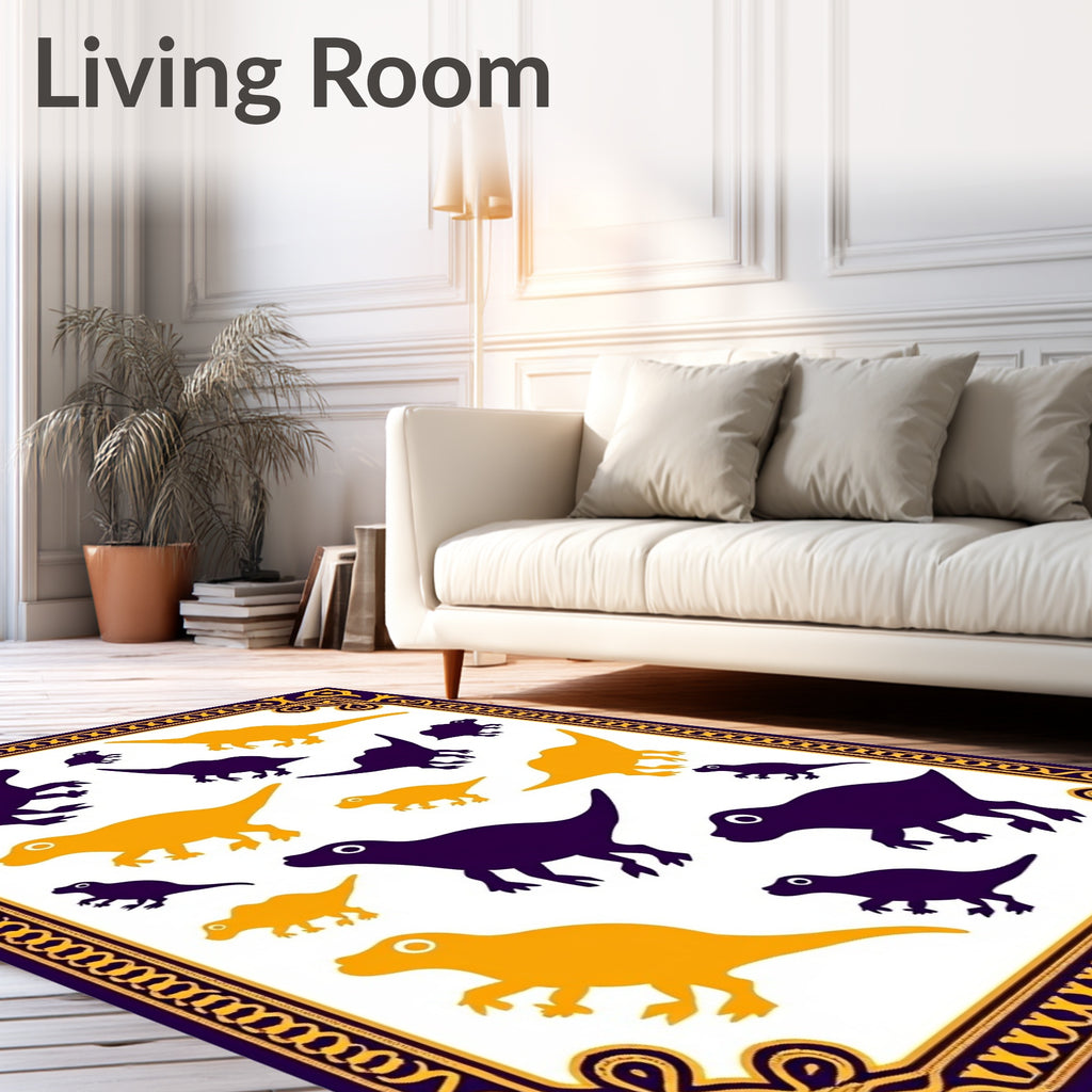 Purple Gold Dinosaur Scatter Rug
