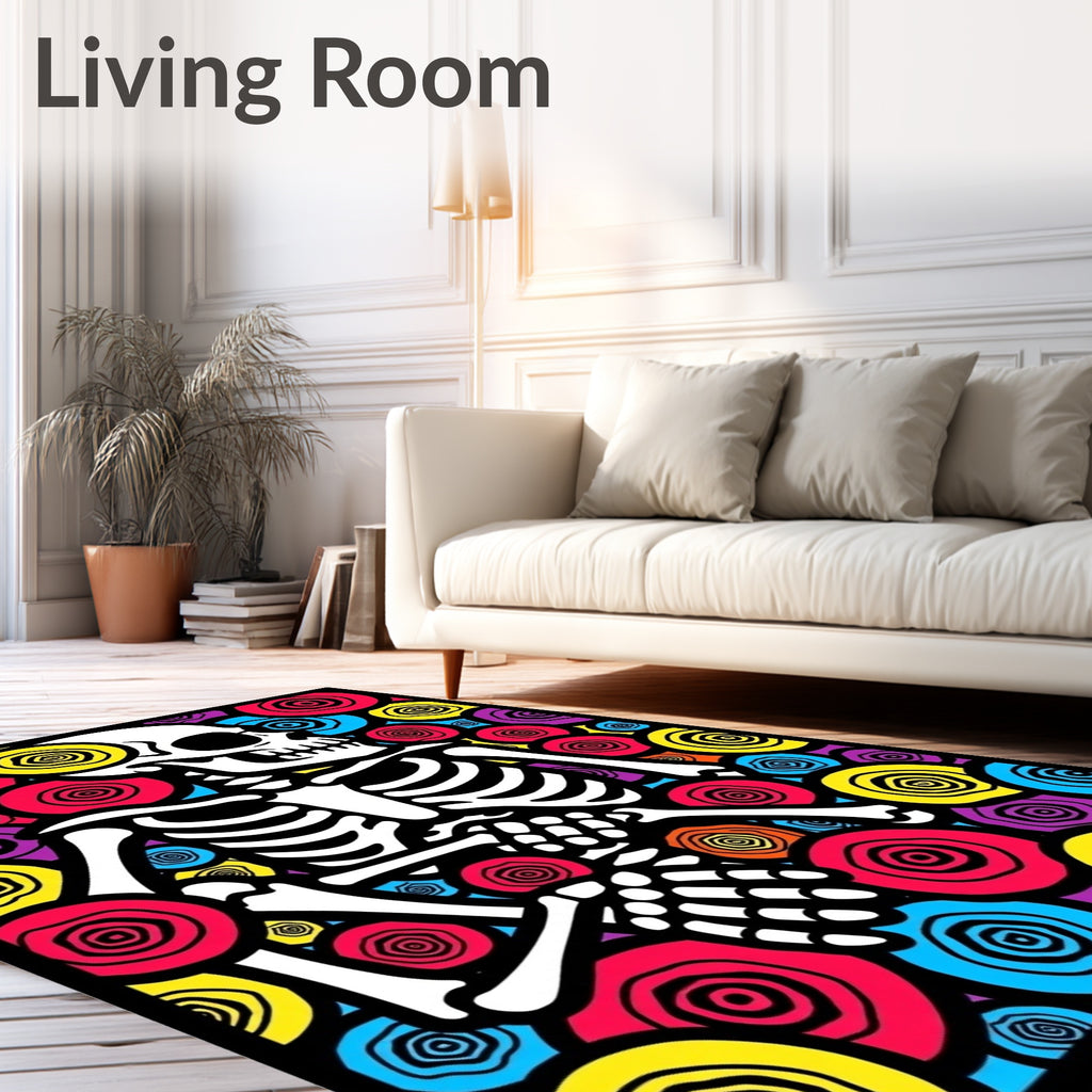 Vibrant Skeleton Flower Burst Rug