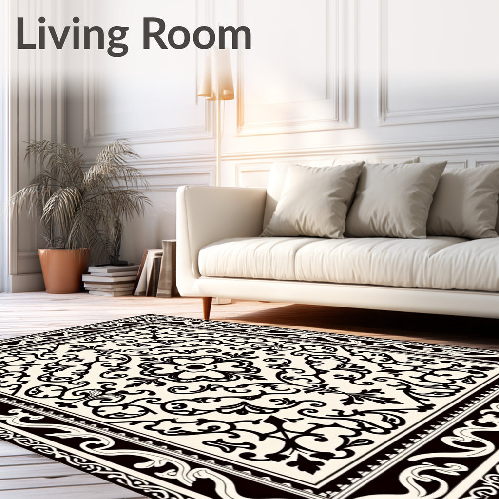 Classic Ivory Black Floral Medallion Rug