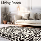 Classic Ivory Black Floral Medallion Rug