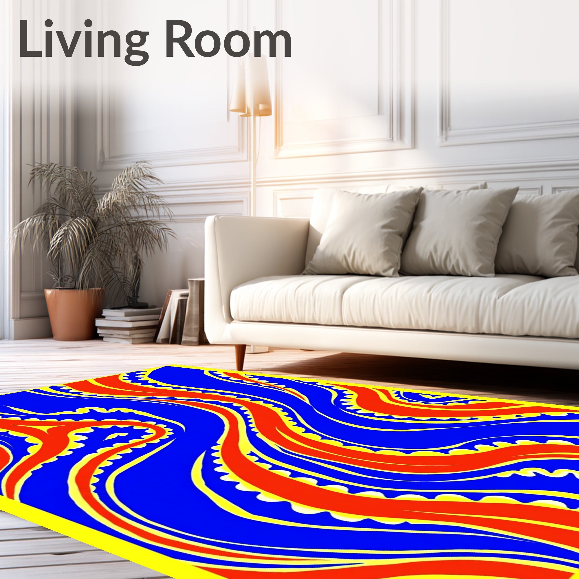 Bold Red Blue Curving Tentacles Rug