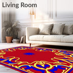 Vibrant Red Blue Yellow Floral Scroll Rug