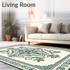 Dark Green Floral Medallion Cream Rug