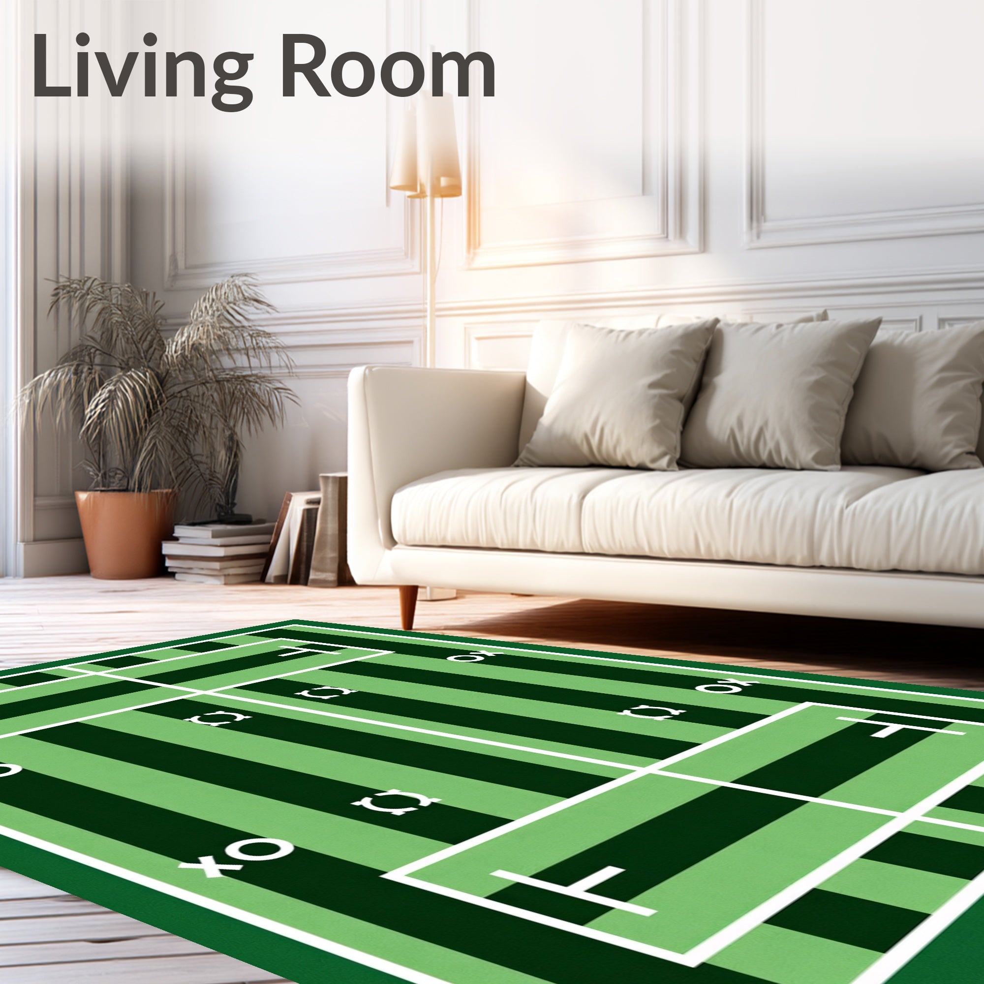 Emerald Green Striped Court Tic Tac Toe Rug