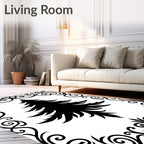 Black Fir Tree Ornate Border Rug