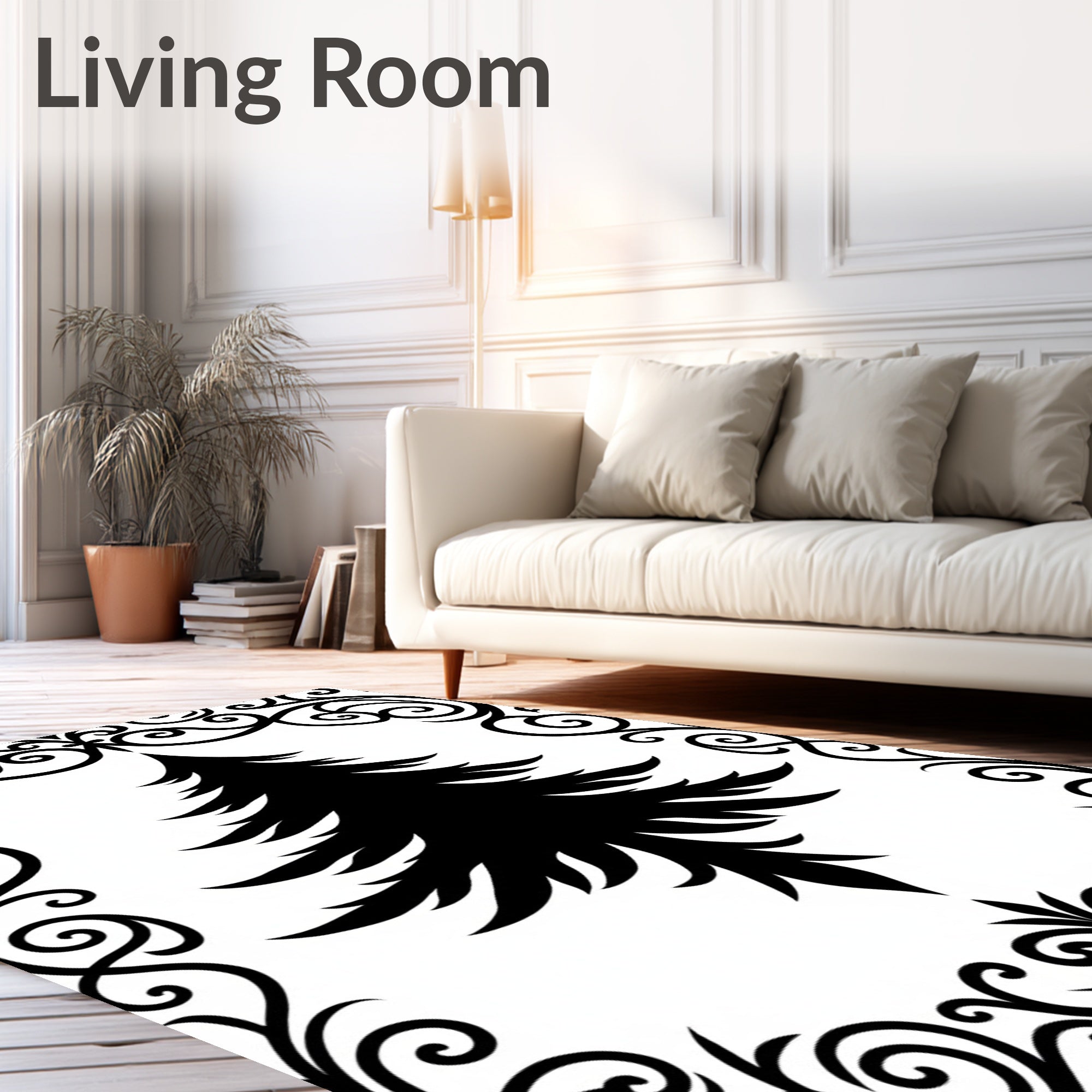 Black Fir Tree Ornate Border Rug