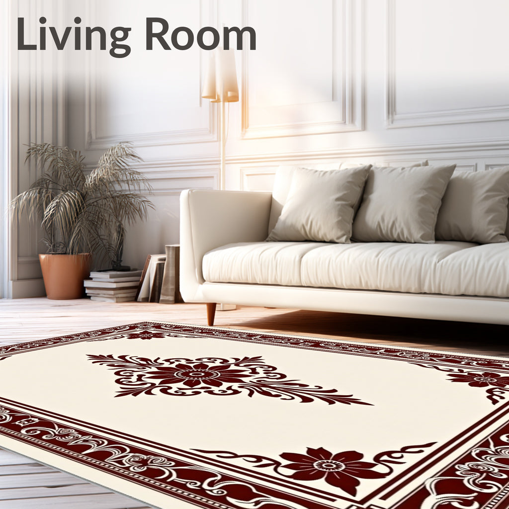 Ornate Burgundy Floral Medallion Rug