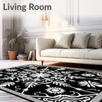 Black White Intricate Floral Medallion Rug