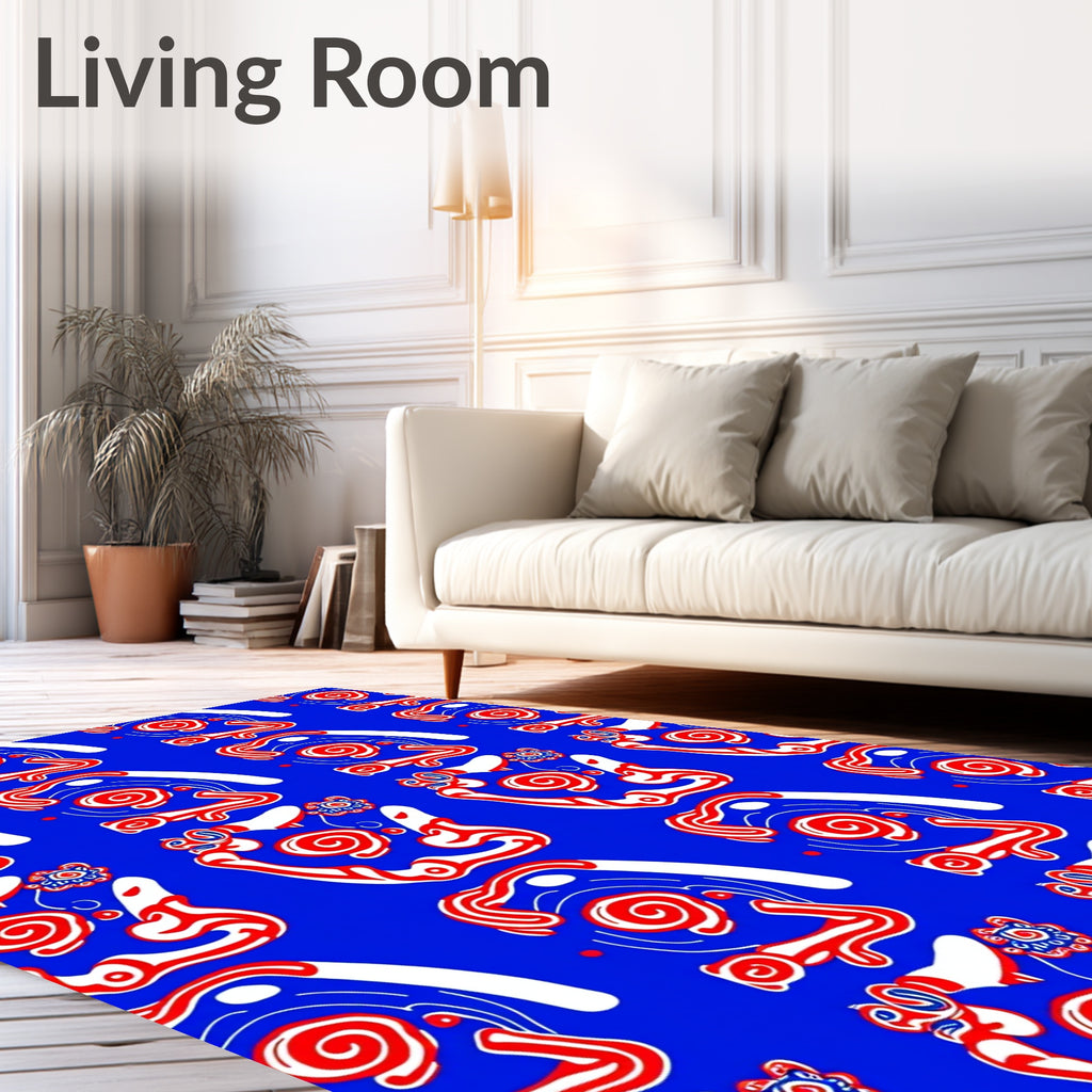 Red and White Abstract Tribal Figures Rug