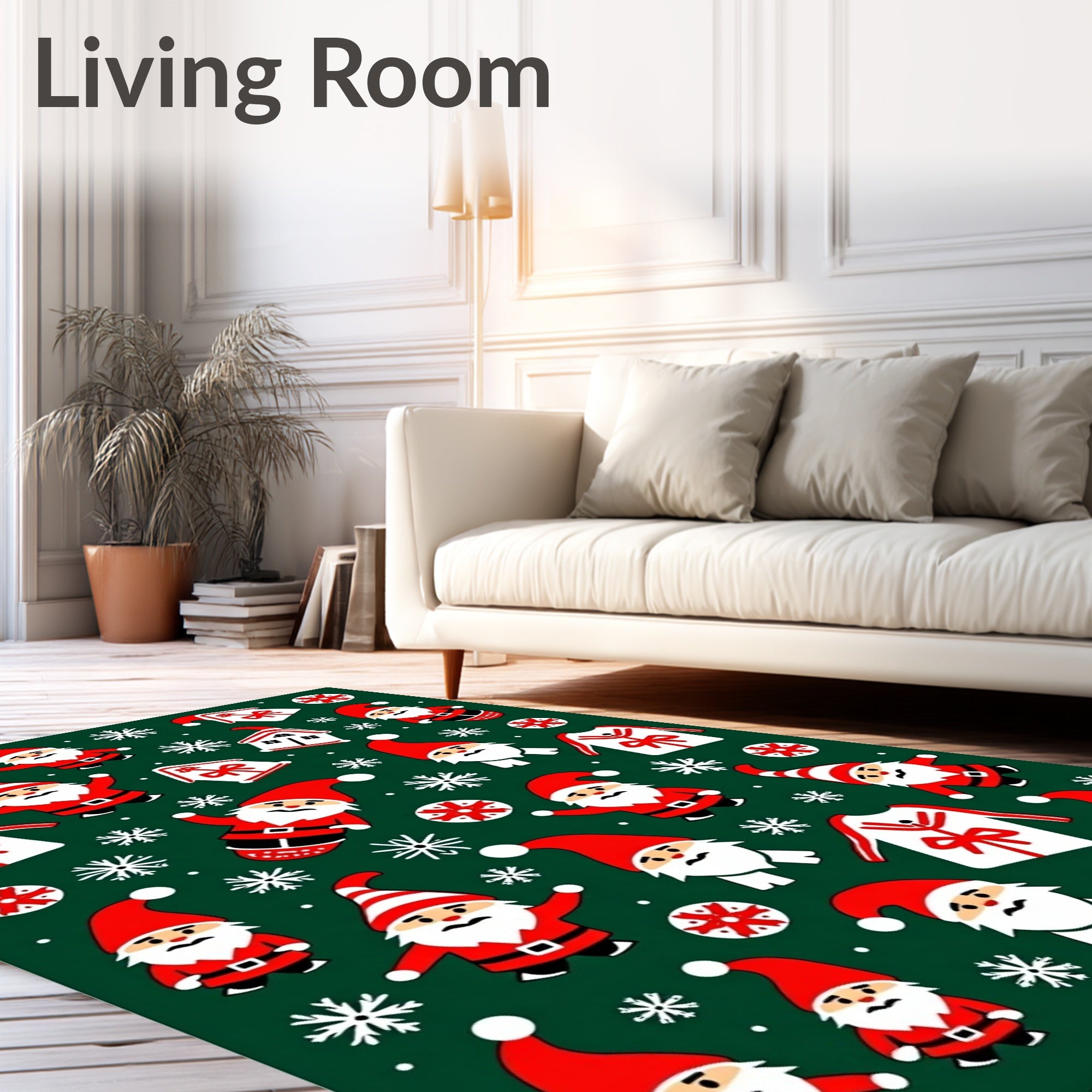 Festive Santa Claus Snowflake Houses Rug
