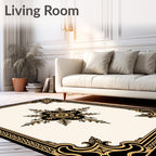 Ornate Gold Black Floral Medallion Rug