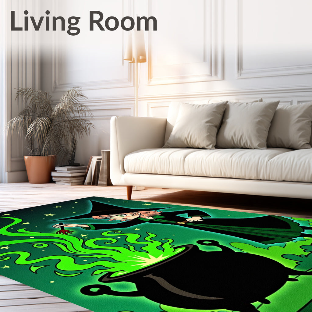 Enchanted Witch Cauldron Green Stars Rug