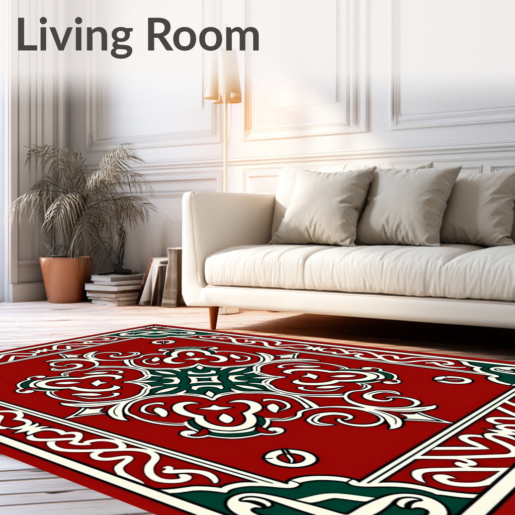 Crimson Red Ornate Scrollwork Rug