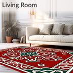 Crimson Red Ornate Scrollwork Rug