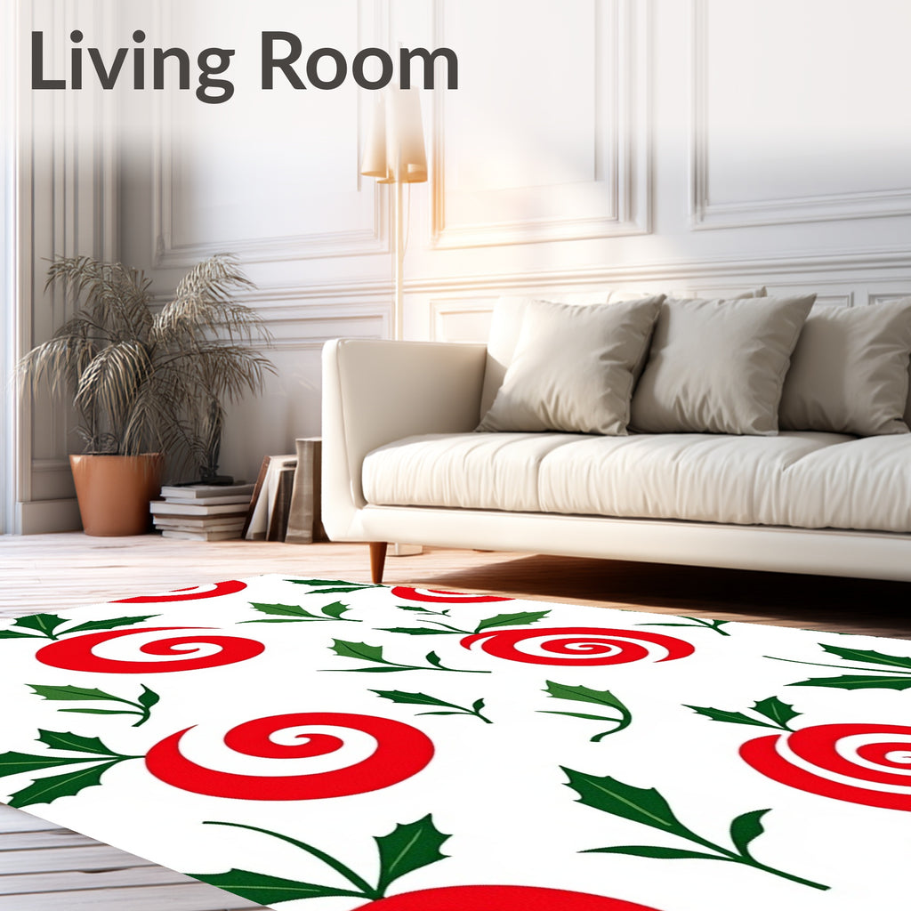 Red Swirl Ornament with Holly Sprigs Rug