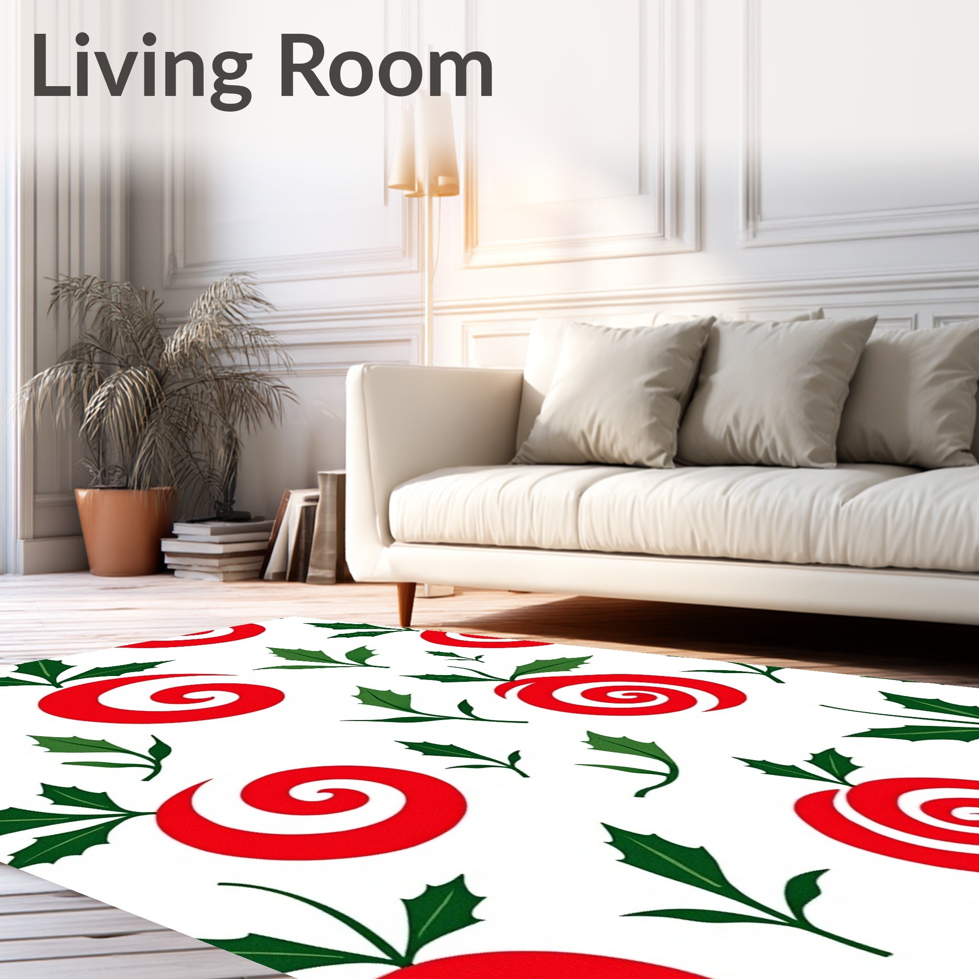 Red Swirl Ornament with Holly Sprigs Rug