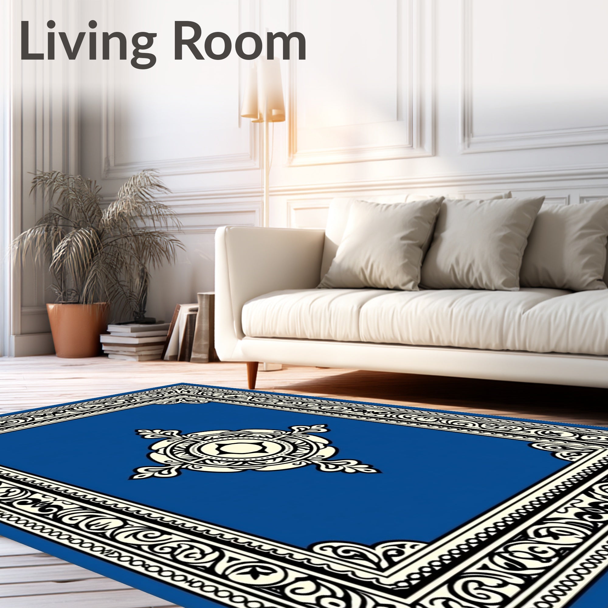 Royal Blue Traditional Medallion Border Rug