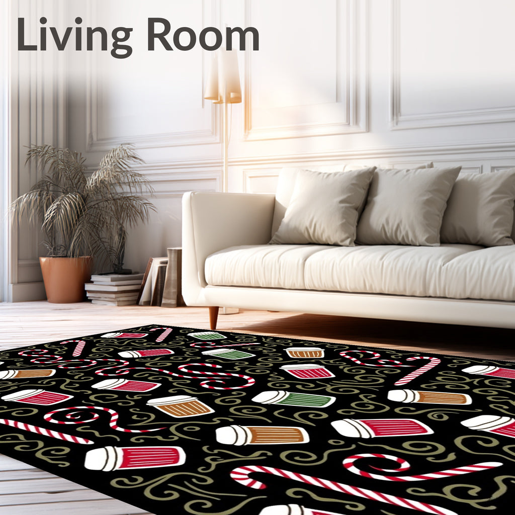 Festive Red White Candy Cane Cups Rug