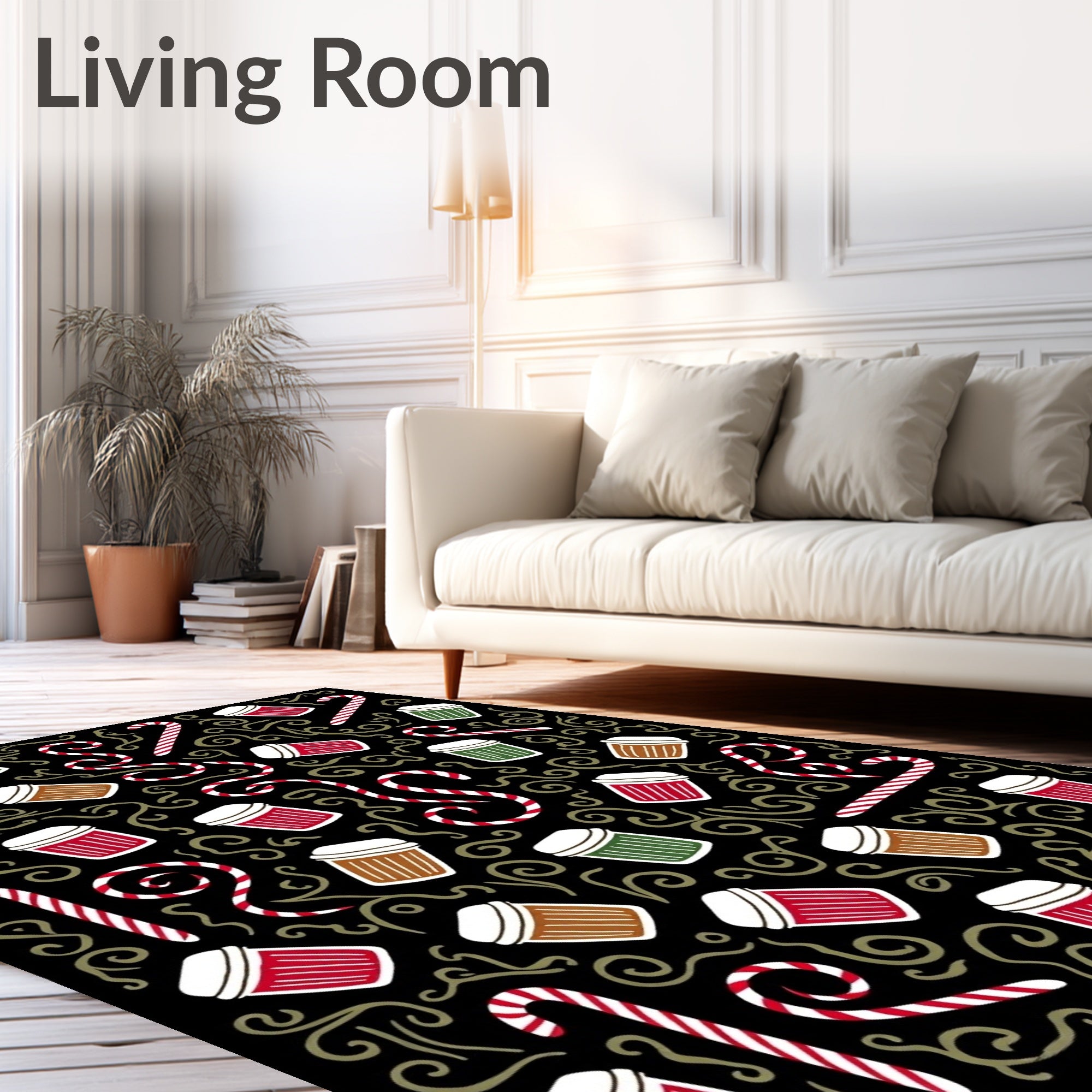 Festive Red White Candy Cane Cups Rug