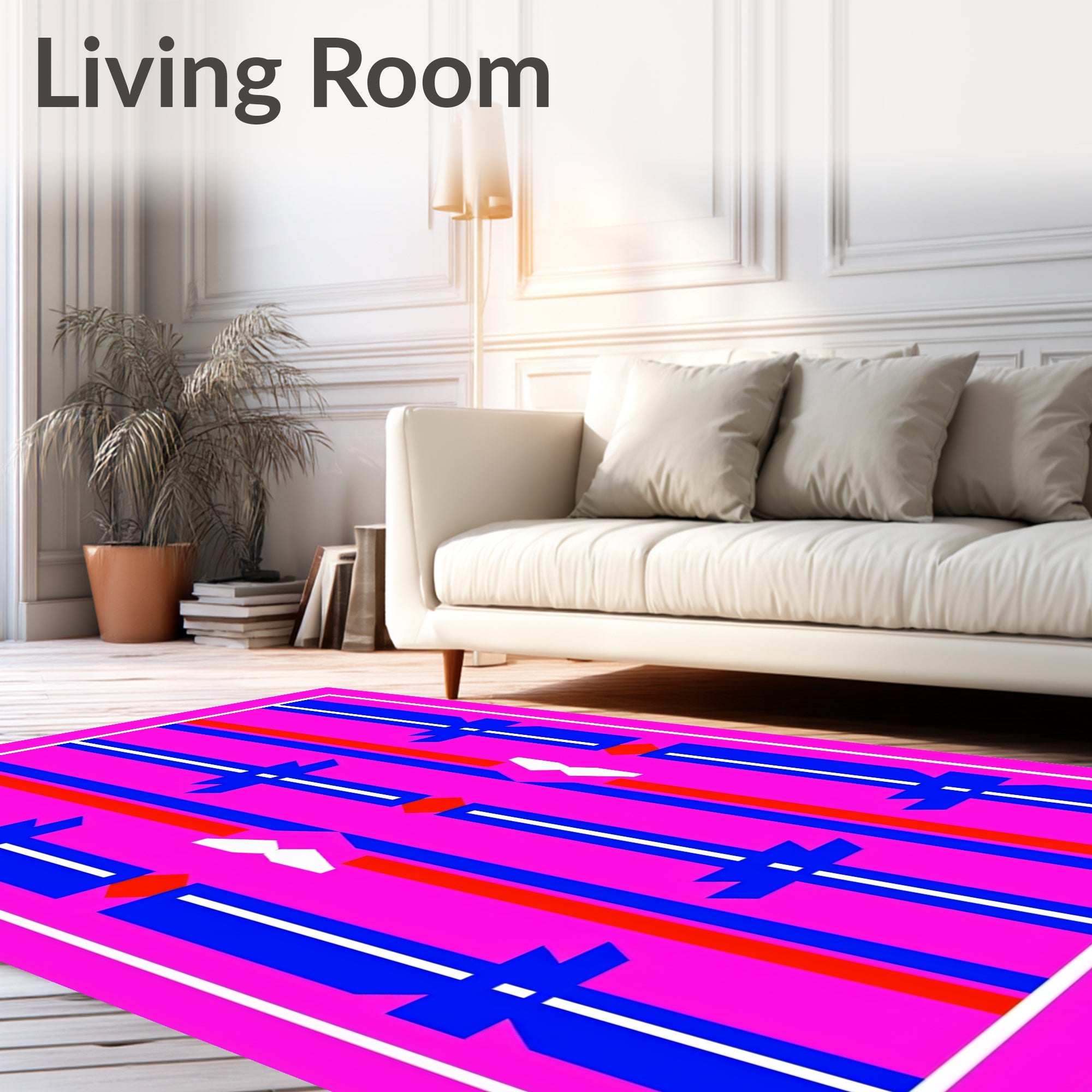 Vibrant Pink Blue Red Geometric Stripes Rug