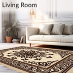 Ornate Brown Floral Starburst Border Rug
